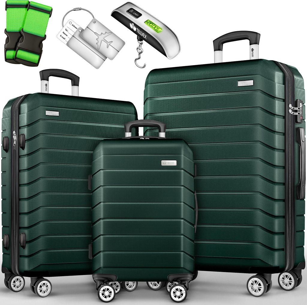 tillvex® Reisekoffer Set 3-TLG. + Gepäckwaage, 6X Produktbild 