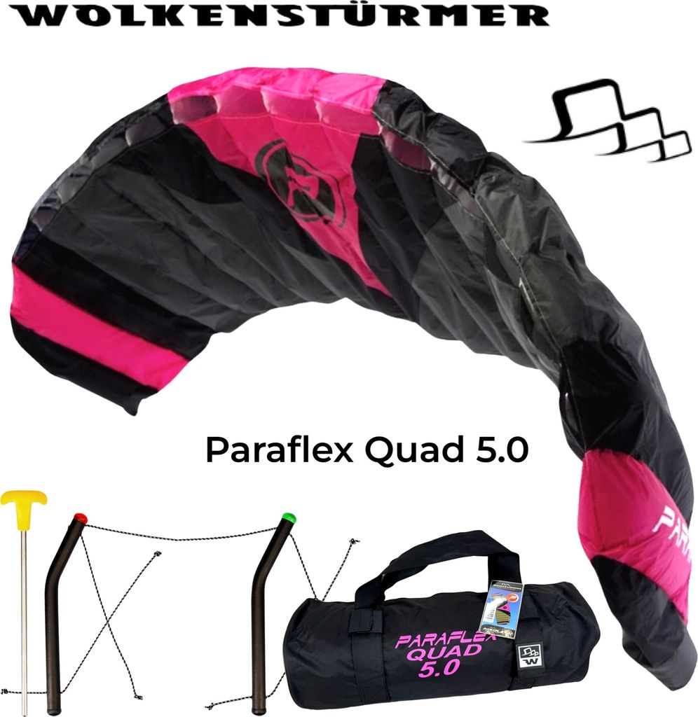 Wolkenstürmer Paraflex Quad Lenkdrachen Lenkmatte Bar Kite Trainer 5.0 Pink