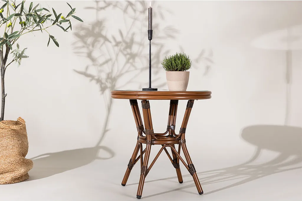 Petite table Sagrestable Ø60cm marron - Plateau effet bois résistant - 3