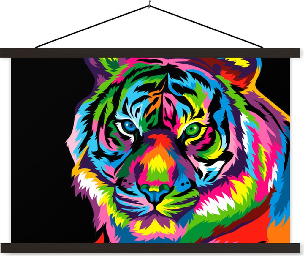 MuchoWow Textilposter Tiger - Kopf - Regenbogen 150x100 cm mit schwarzem Rahmen - Schlafzimmer