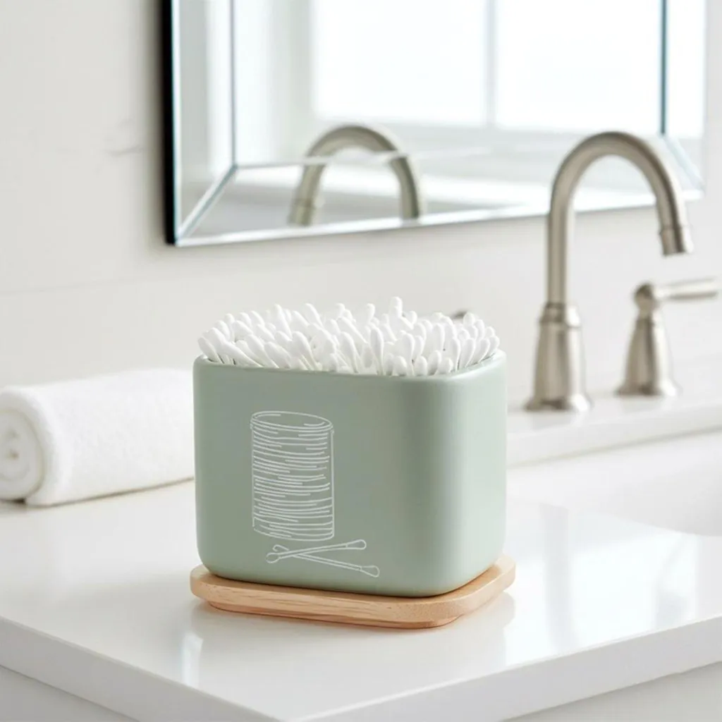 Dispenser Dischetti Cotone Orion Verde Pietra - Porta Cotton Fioc Lusso - 4
