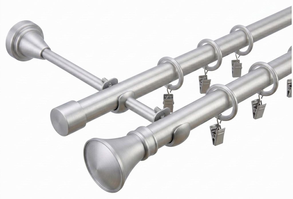 Gardinenstange 200 cm 2-läufig Satin 19 mm Durchmesser Glamour Endstück Monaco Vorhangstange Metall-Gardinenstange Curtain Rod