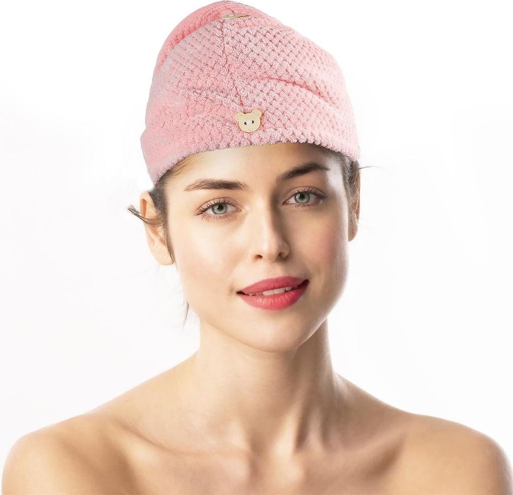 Intirilife Handtuch für alle Haartypen in Rosa - Bequemer und weicher Haarturban zum praktischen schnellen und haarschonenden Trocknen saugstarkes...