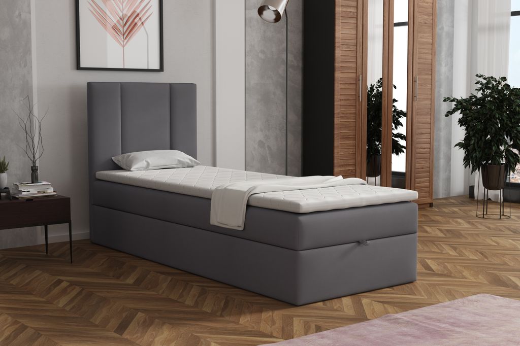 MR GROUP Boxspringbett Alta 70x200 cm Kinderbett, Jugendbett, Einzelbetten, Bett mit Stauraum, Polsterbett Matratze Topper H3 Schlafzimmer, dunkelgrau