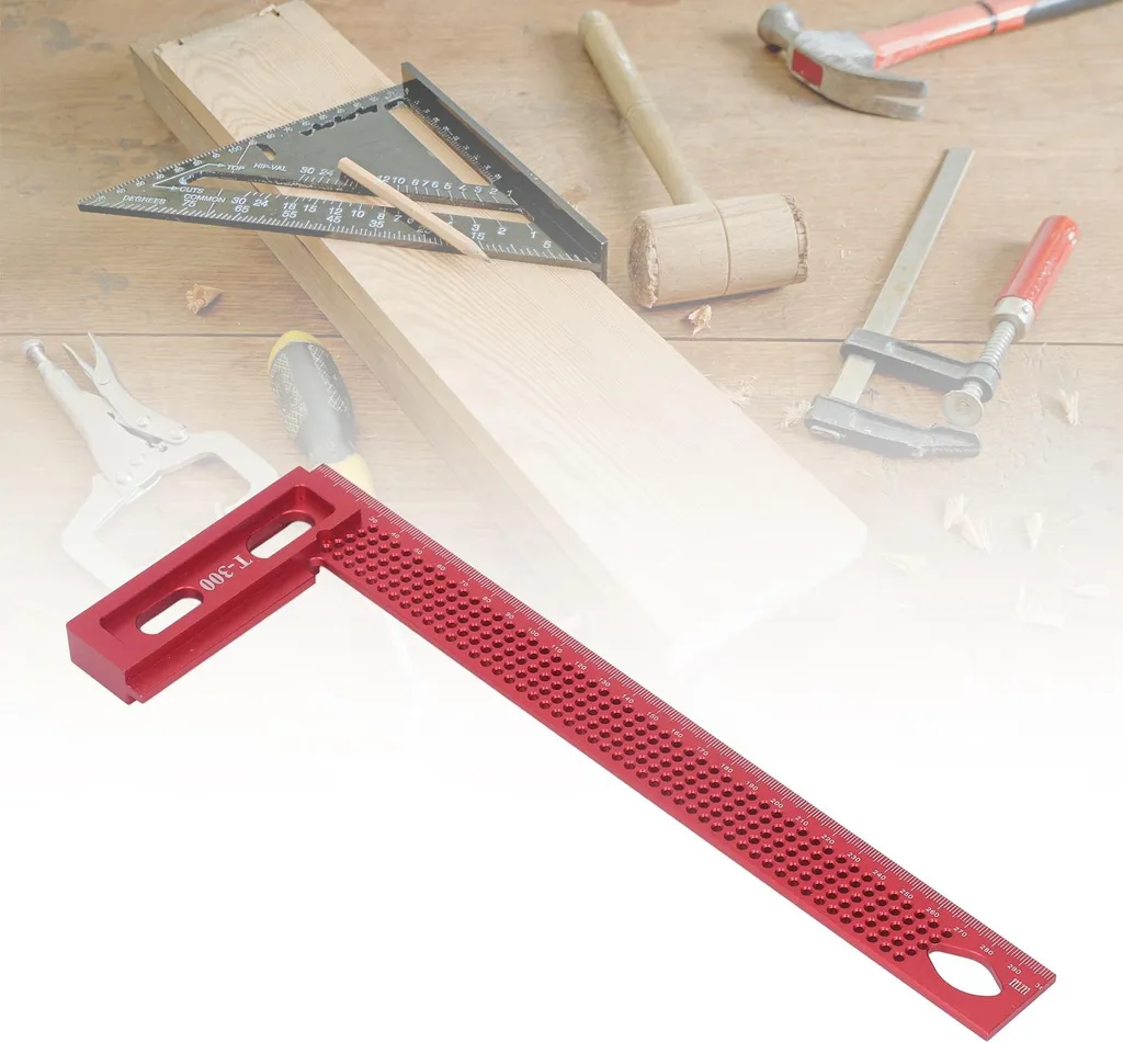 Règle d'équerrage en aluminium pour menuisier, équerre de cadre rouge - 11