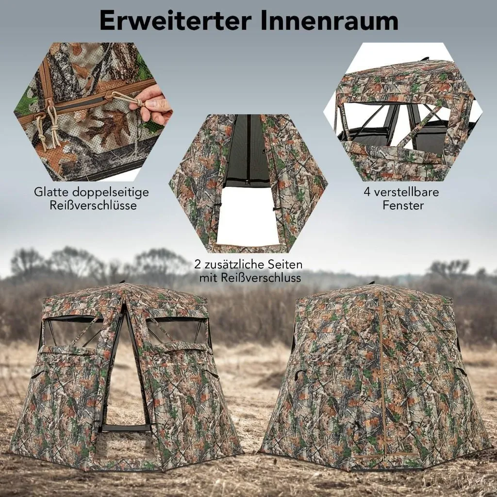Tente camouflage de chasse 3 postes avec fenêtres sans tain 360°