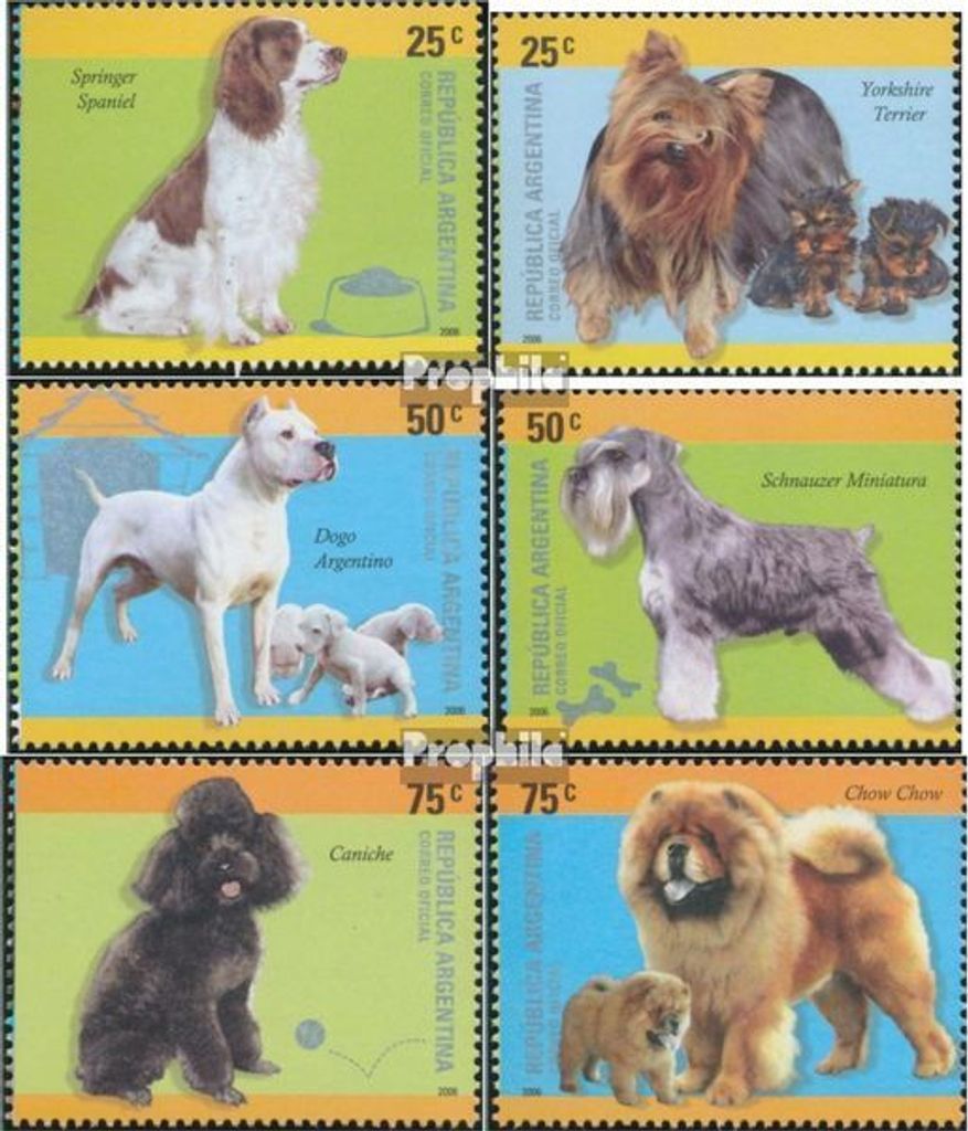 Briefmarken Argentinien 2006 Mi 3056-3061 (kompl.Ausg.) postfrisch Hunderassen
