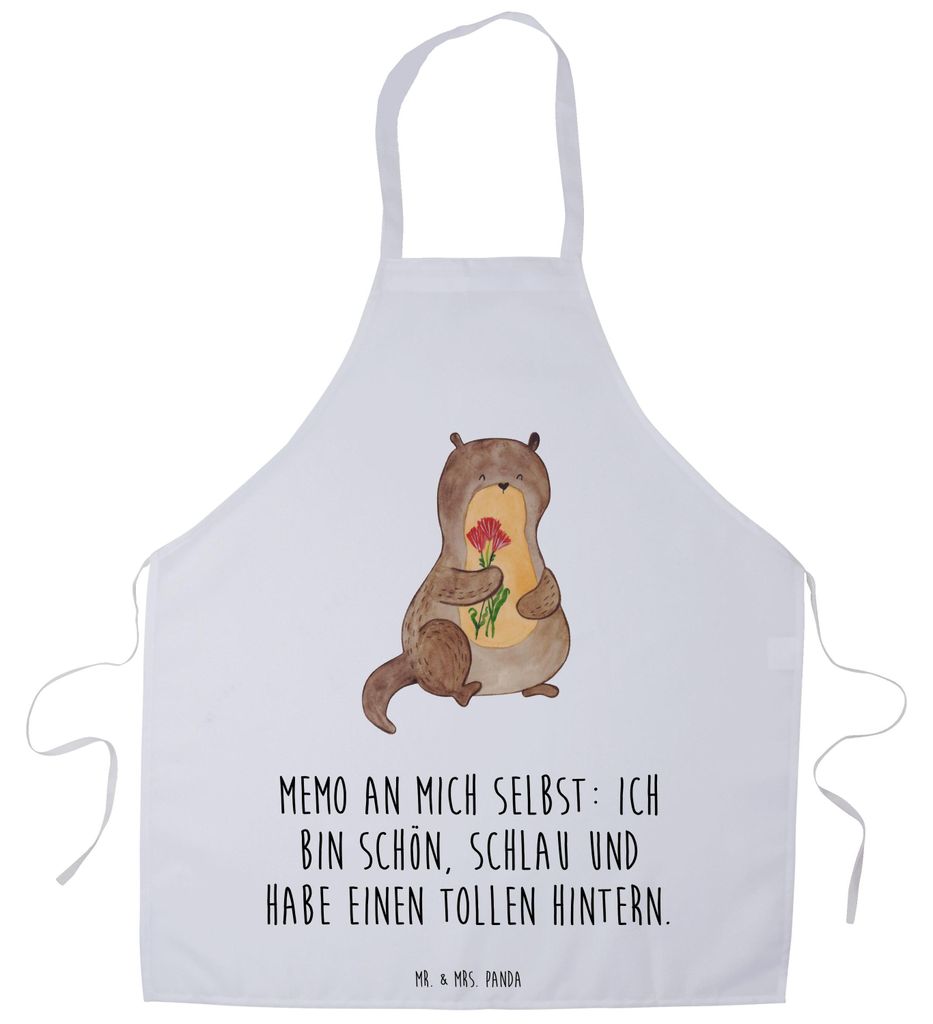 Mr. & Mrs. Panda Schürze Otter Blumenstrauß - Weiß - Geschenk, Achtsamkeit, Küchenschürze, Positiv, Kellner-Schürze, Süß, Seeotter, Kellner...