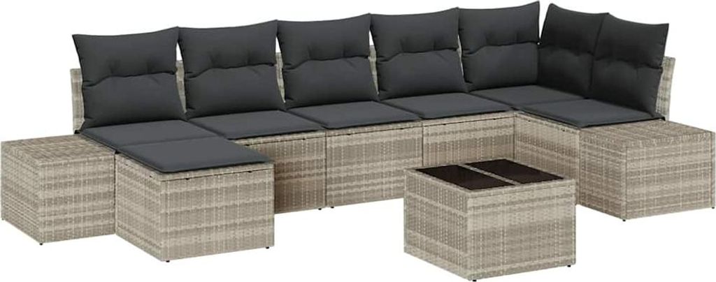 Garten-Sofa-Set mit Kissen 7 pcs Hellgrau Poly-Rattan