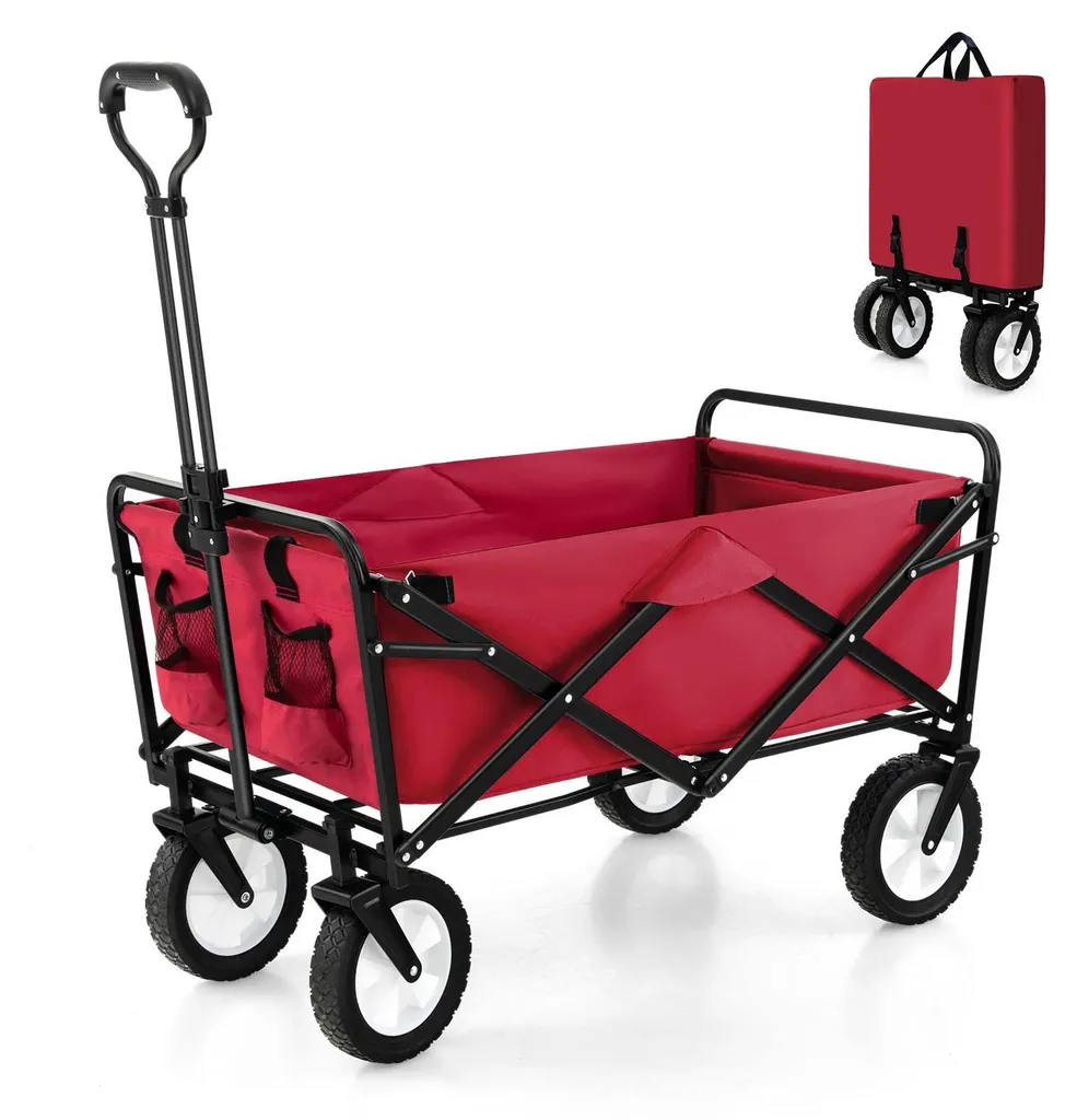 Chariot de transport pliable pour jardinage et loisirs plein air rouge
