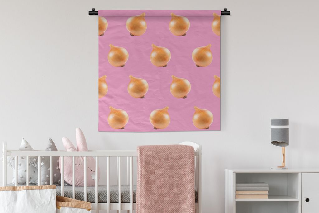 MuchoWow Wandteppich Wandbehang Gemüse - Zwiebeln - Rosa 90x90 cm Tapisserie Dekoration Wandtuch - Wandaufhänger