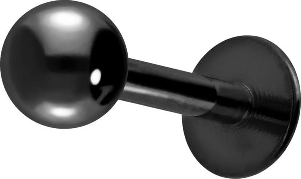 Ohrpiercing, Nasenpiercing Titan Labret ABGERUNDETE PLATTE Schwarz Stablänge: 9mm