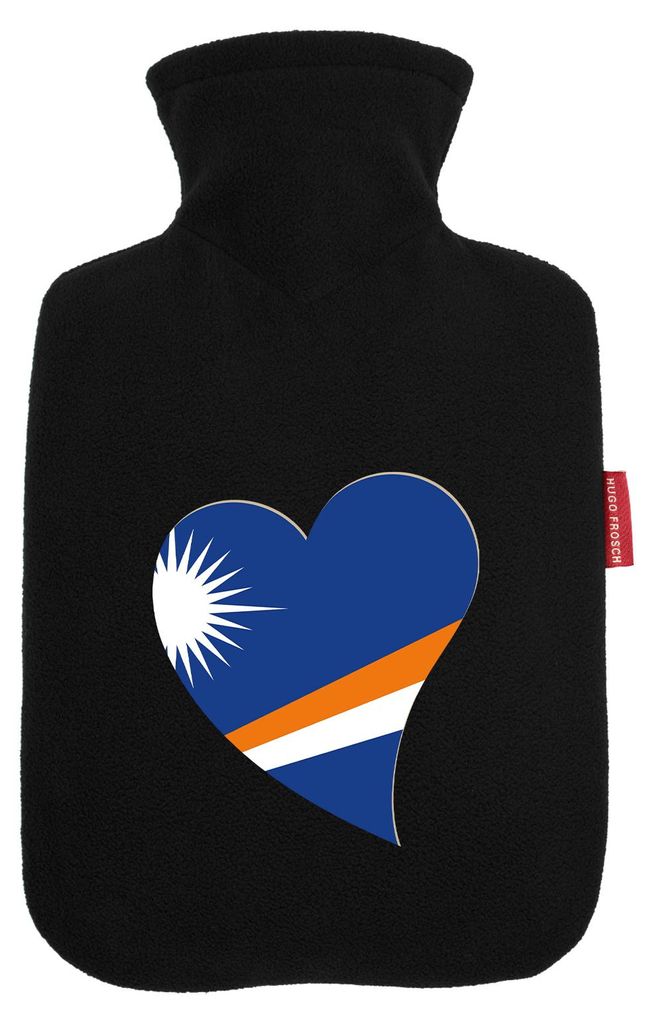 Huuraa Wärmflasche Marshallinseln Flagge Herz 1,8 Liter Black Classic Veloursbezug Bettflasche Geschenkidee