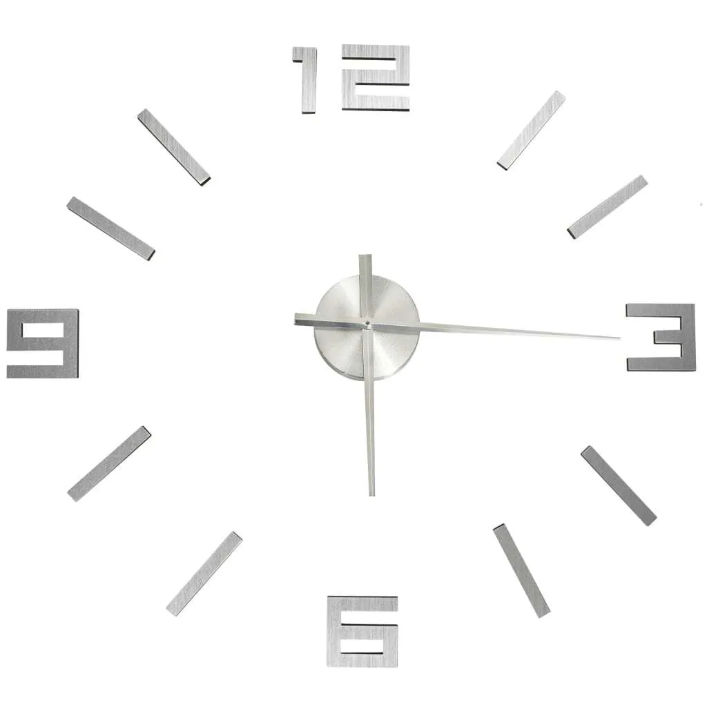 Horloge murale 3D géante 100 cm argentée pour grand mur vide et nu