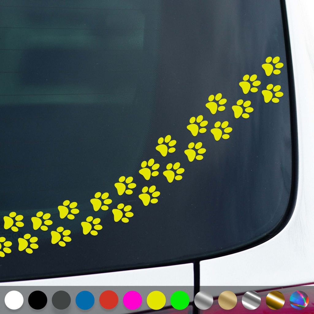 PantherPixel Hundepfoten Aufkleber Tiere Tatzen Katzenpfoten Sticker Auto Geschenkidee Farbe Neon-Gelb