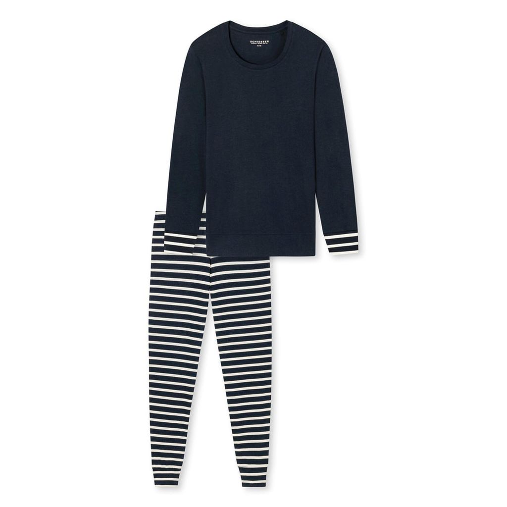 Schiesser Damen Schlafanzug lang ST dunkelblau 050