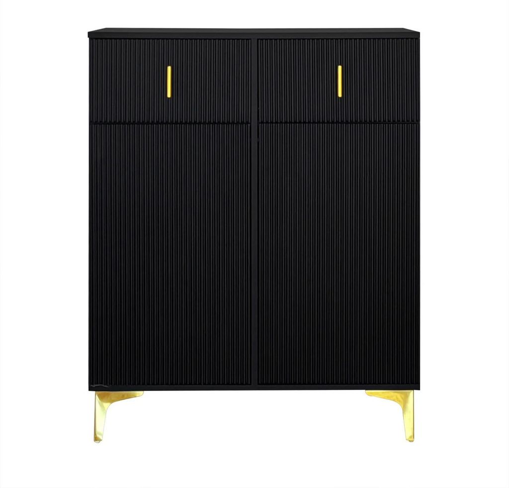 Flur Garderobenständer - Garderobe mit Bank und Kissen - Schuhregal - Holz - 60,5×180,5×35,2 cm - Schwarz Variante 2