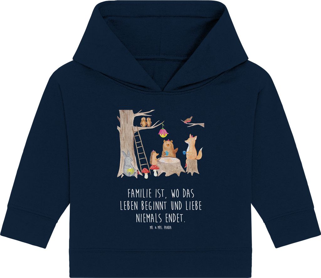 Mr. & Mrs. Panda Organic Baby Hoodie Waldtiere Picknick 24. - 36. Monat - French Navy - Geschenk, Igel, Kapuzensweatshirt, Maus, Hase, Lustige Spr...