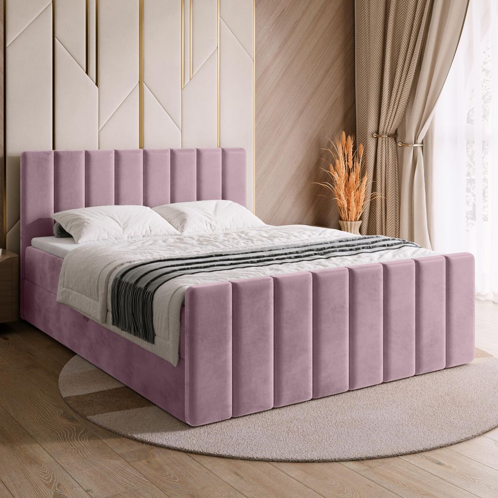 BroMARKT Boxspringbett DENVER DUO mit 2 Bettkasten, Bonell-matratze, Polsterbett, Bett (Puderrosa, Kronos 27, 140x200 cm)