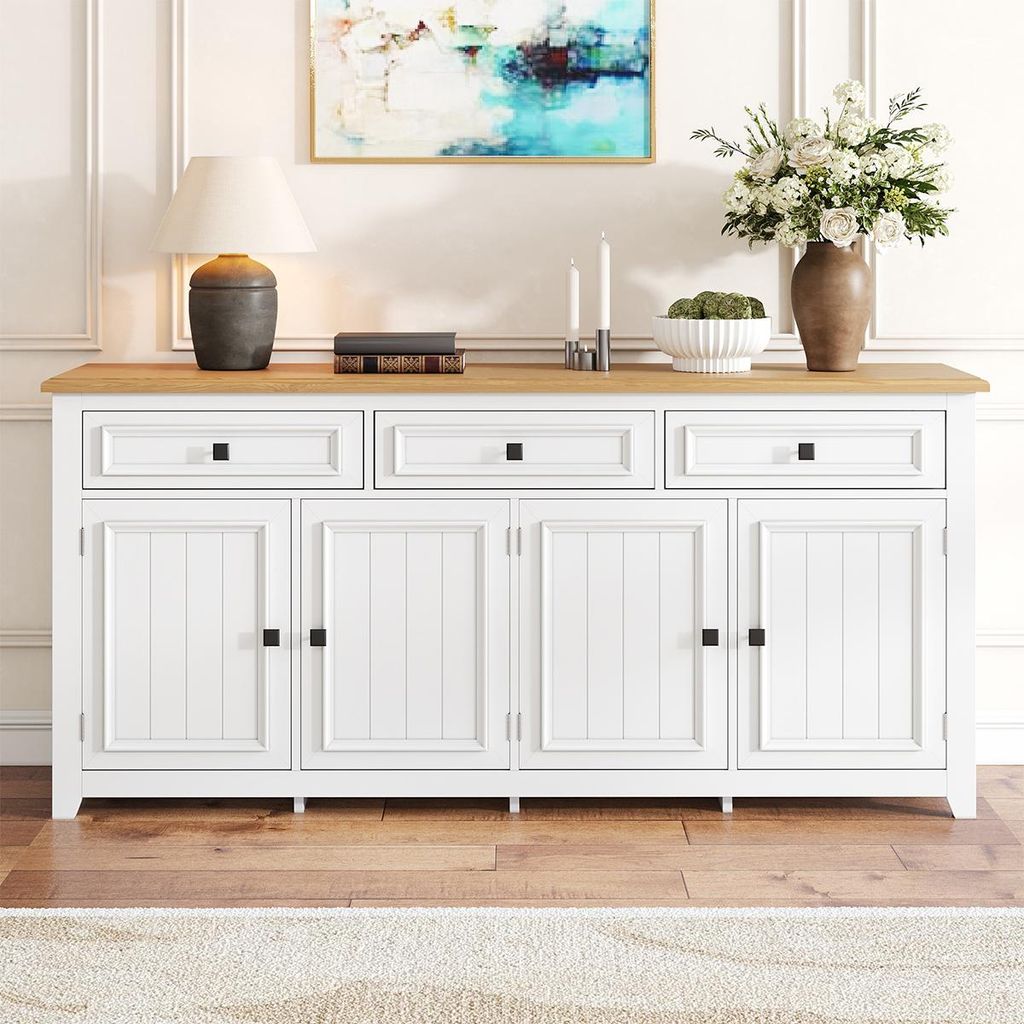 Sideboard mit Drei Schubladen und Vier Türen, Anrichte Stauraum Buffet Aufbewahrungsschrank 160L x 35B x 76H(cm)