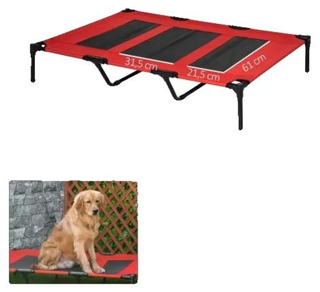 Couchage pour chien surélevé rouge design avec toile respirante L