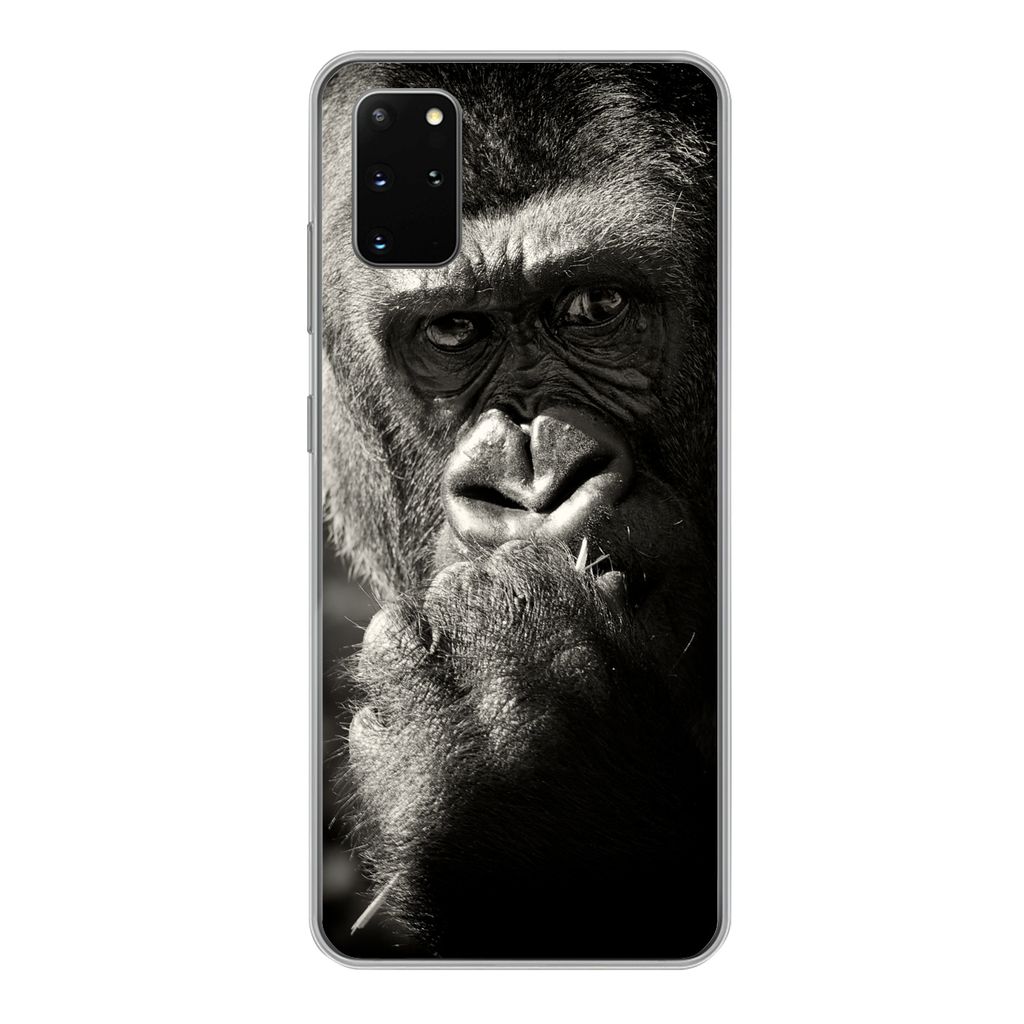 MuchoWow Handyhülle Schutzhülle Hülle für Samsung Galaxy S20 Plus Gorilla auf schwarzem Hintergrund in Schwarz und Weiß Silikon Softcase Han...
