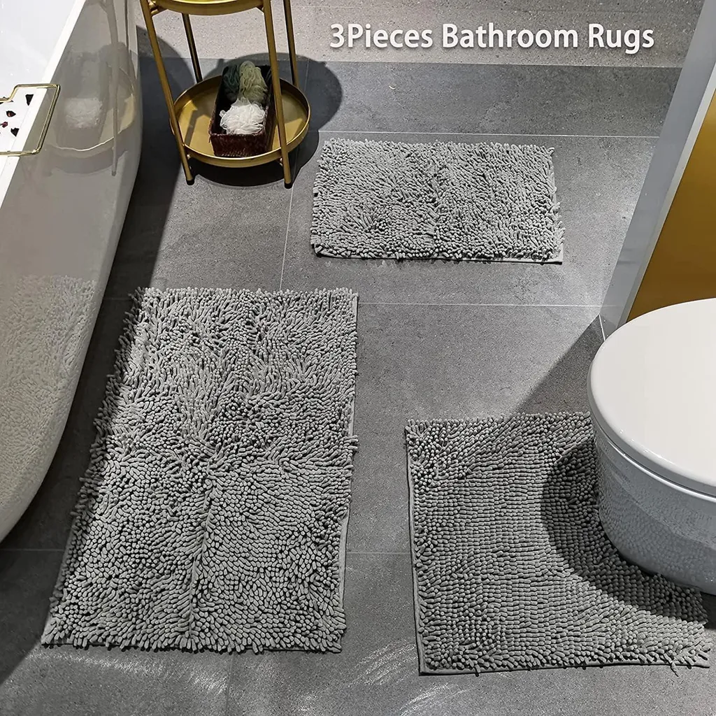 Tapis de bain ultra-doux antidérapant 3 pièces gris clair lavable