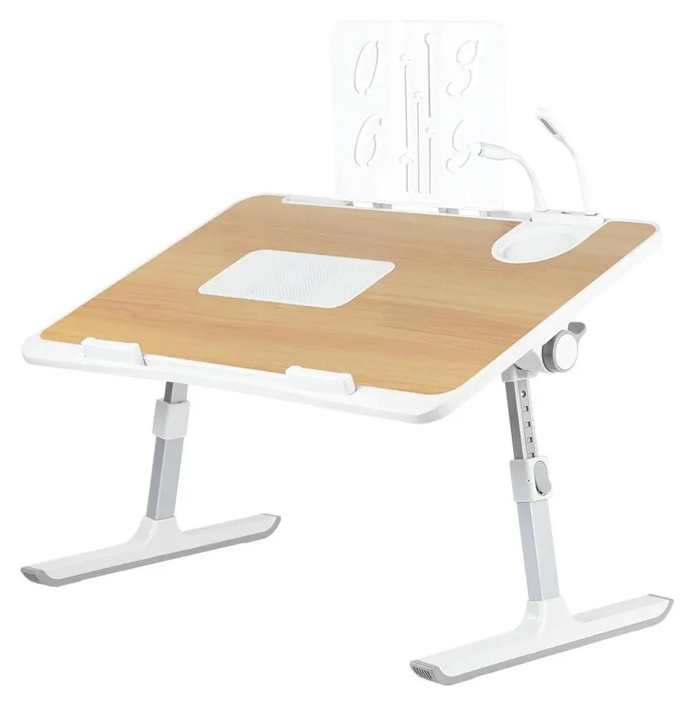 Table de lit pour PC pliable en noyer avec ventilateur de refroidissement