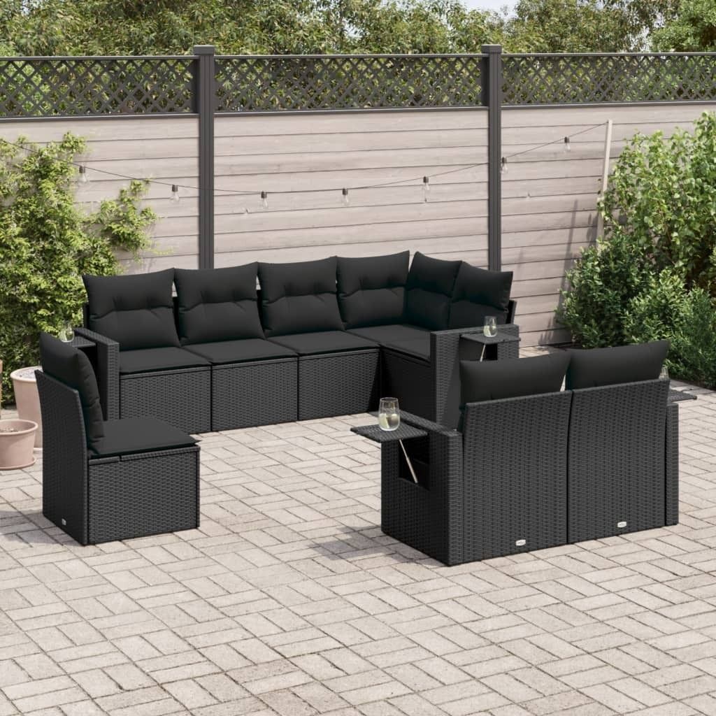 Maison Exclusive - 8-tlg. Garten-Sofagarnitur mit Kissen Schwarz Poly Rattan