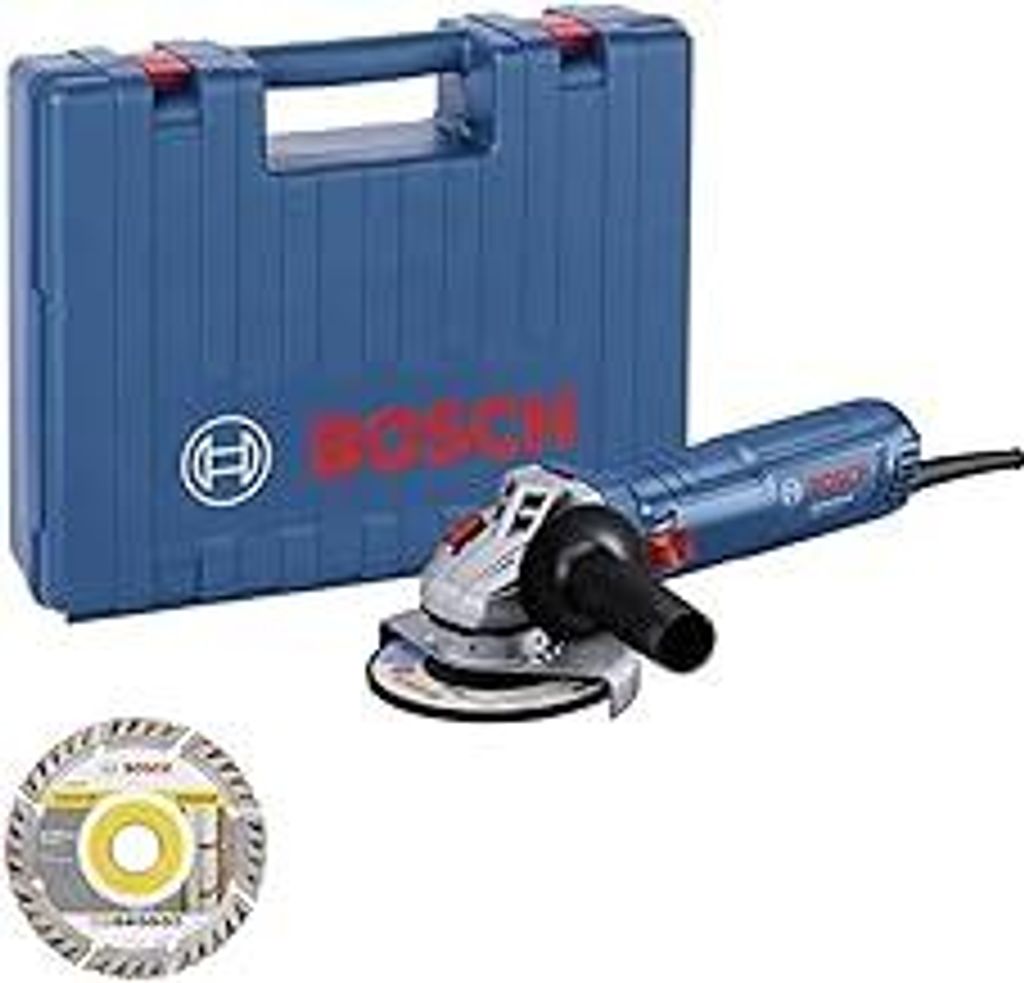 Bosch Professional Winkelschleifer GWS 12-125 (Scheiben-Ø: 125mm, Leistung 1200 W, Wiederanlaufschutz, inkl. 1x Diamantschleifscheibe, Zusatzhandg...
