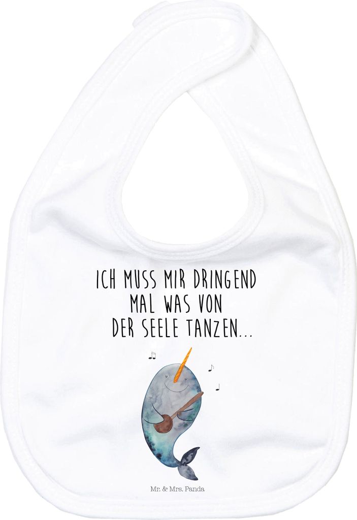 Mr. & Mrs. Panda Lätzchen Narwal Gitarre - Weiß - Geschenk, Wal, Meer, Schlabberlatz, Frust, Tanzen, Für Babys, Babylätzchen, Spucklätzchen, P...