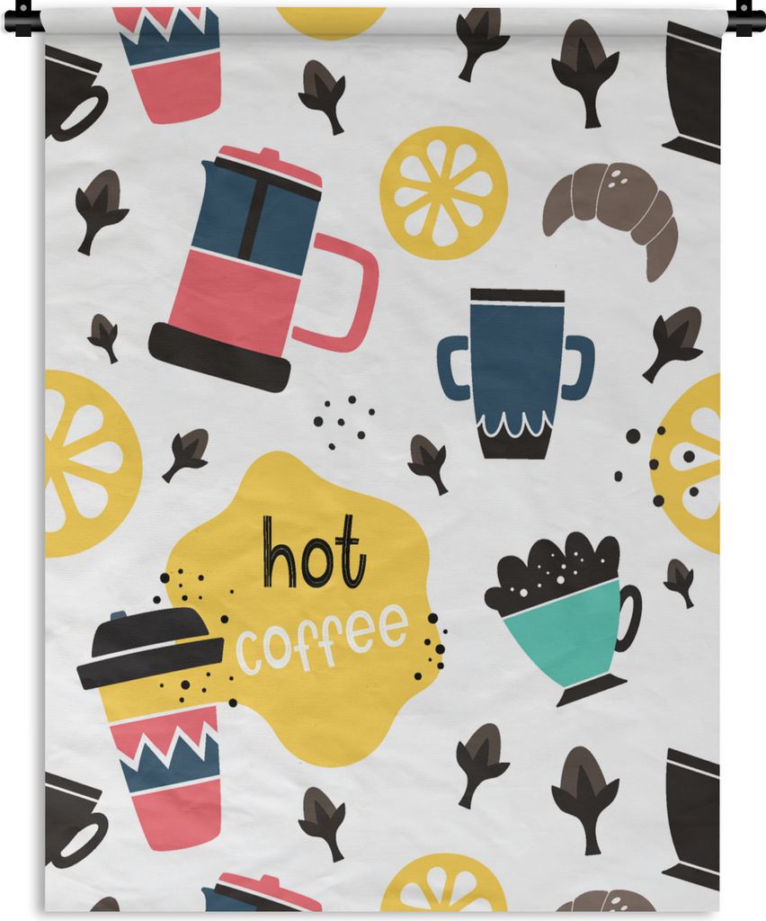 MuchoWow Wandteppich Wandbehang Muster - Kaffee - Frühstück - Croissant 60x80 cm Tapisserie Dekoration Wandtuch - Decke - Wandtücher - Wohne