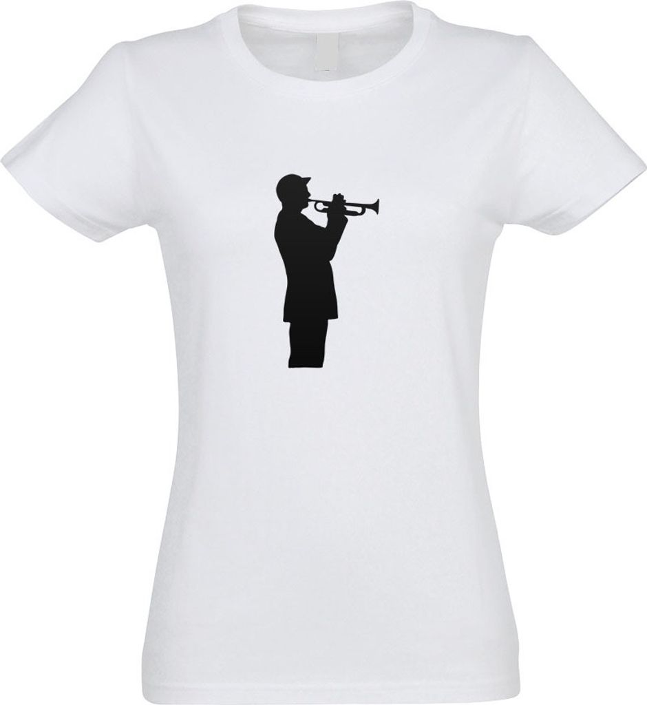 Kiwistar - T-Shirt tailliert - Damen - Weiss - Trompetenspieler - Jazz - mit Motiv Bedruckt - Funshirt Design - Sport - Freizeit - Damen - M