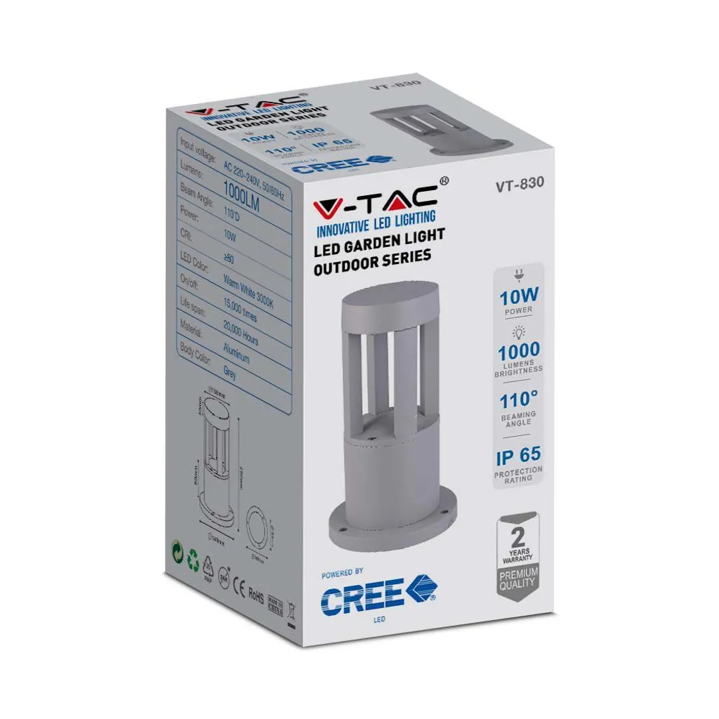 V-TAC Borne Lumineuse LED Extérieure IP65 10W Gris Anthracite 3000K