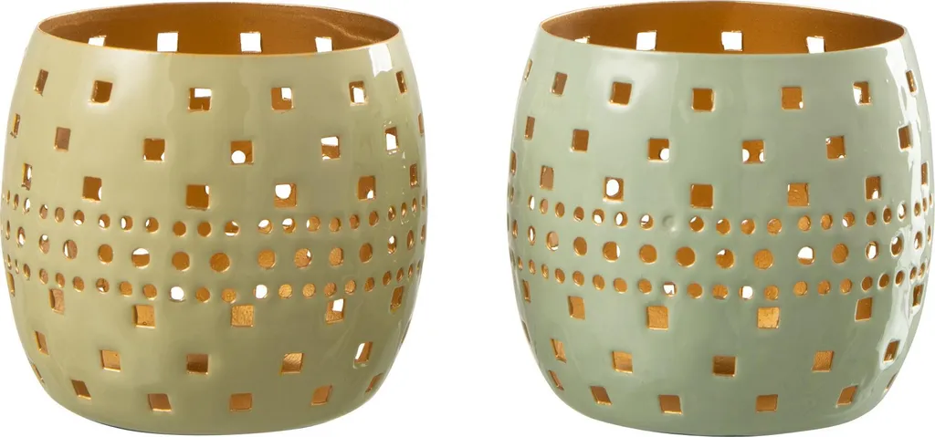 J-Line Bougeoir en Métal Vert - Lot de 2 Pièces Design Scandinave Chic