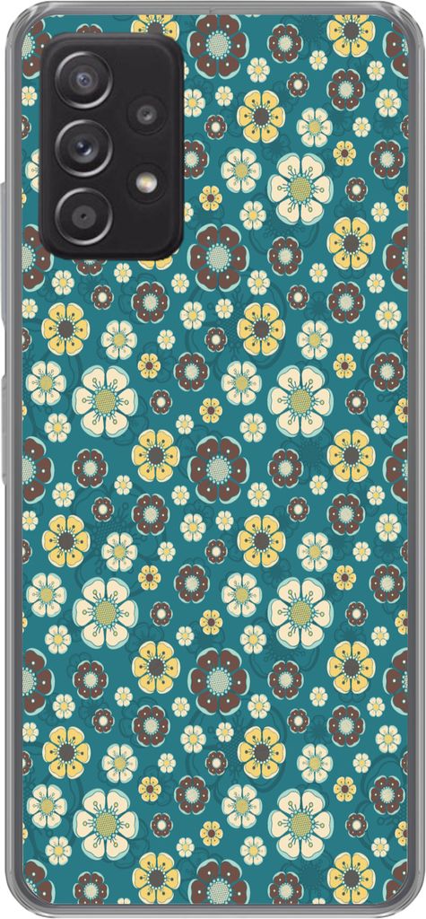 MuchoWow Handyhülle Schutzhülle Hülle für Telefoonhoesje Samsung Galaxy A53 5G Retro - Blumen - Muster - Blau Silikon Softcase Handy Hülle -...
