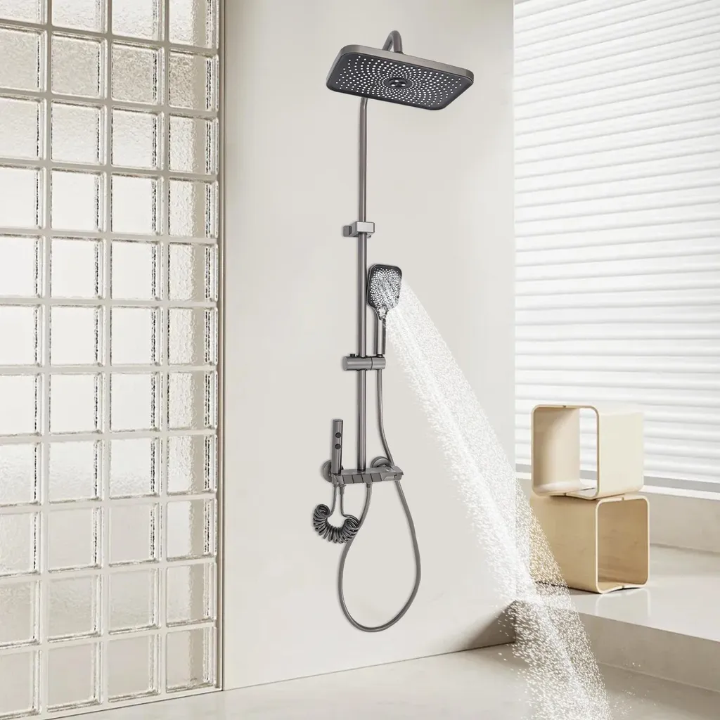 Colonne de douche inox haute pression avec douchette à main 3 jets