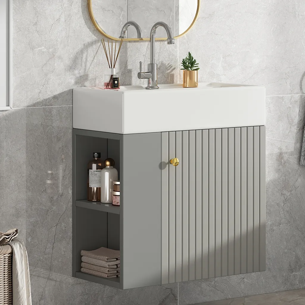 Flieks Meuble sous-vasque avec lavabo en céramique 55 cm gris graphite