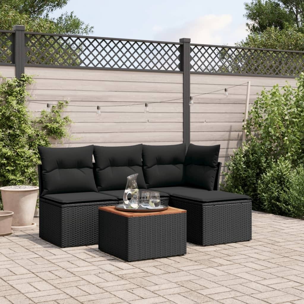 CLORIS 5-tlg. Garten-Sofagarnitur - mit Kissen - Schwarz Poly Rattan - Gartenmöbelgarnituren LL0000255364