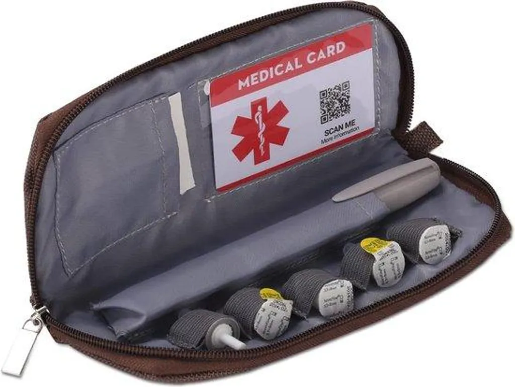 Étui de transport pour insuline marron avec coque rigide de protection