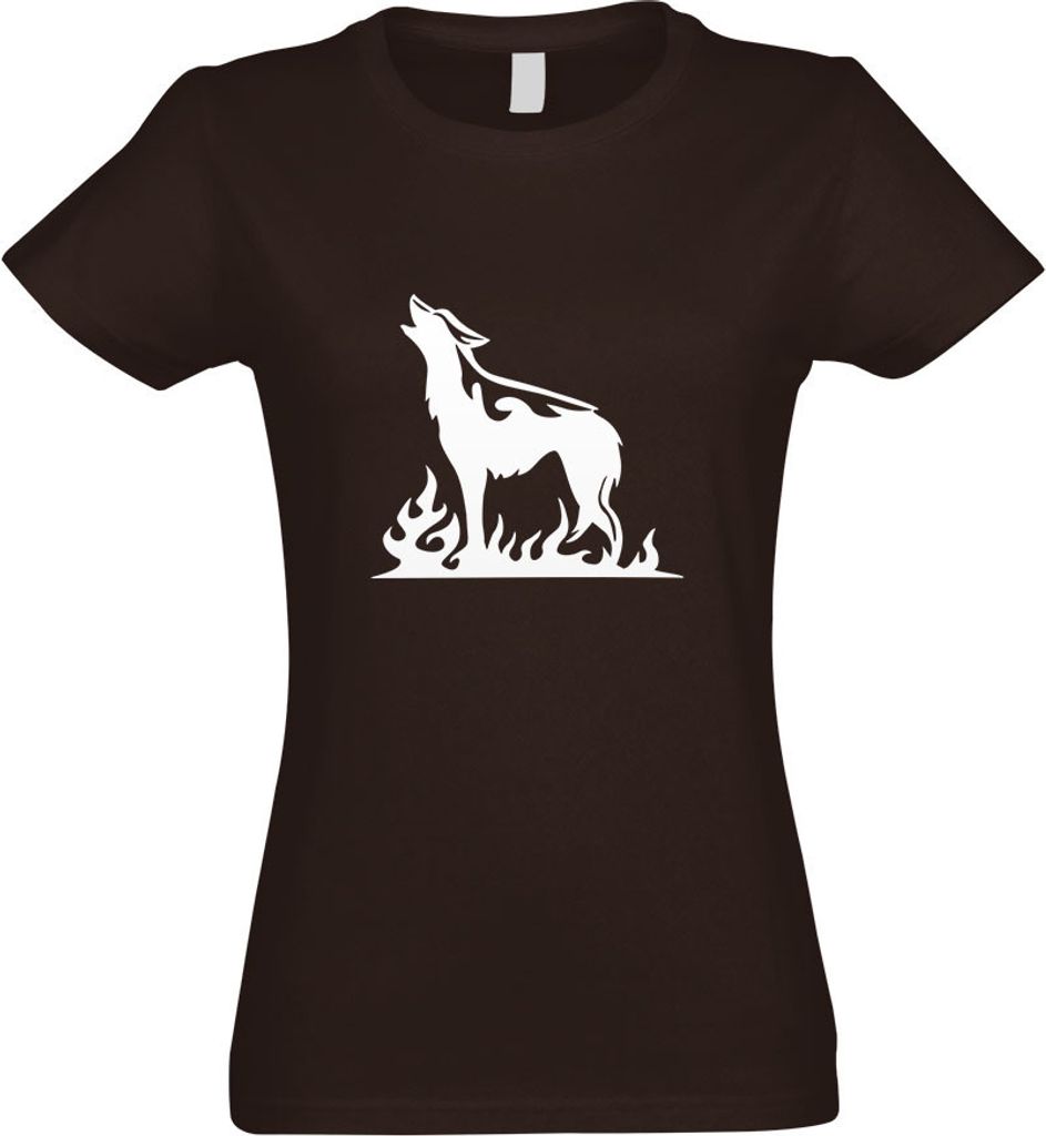 Kiwistar - T-Shirt tailliert - Damen - Chocolate - Flammenwolf - mit Motiv Bedruckt - Funshirt Design - Sport - Freizeit - Damen - L