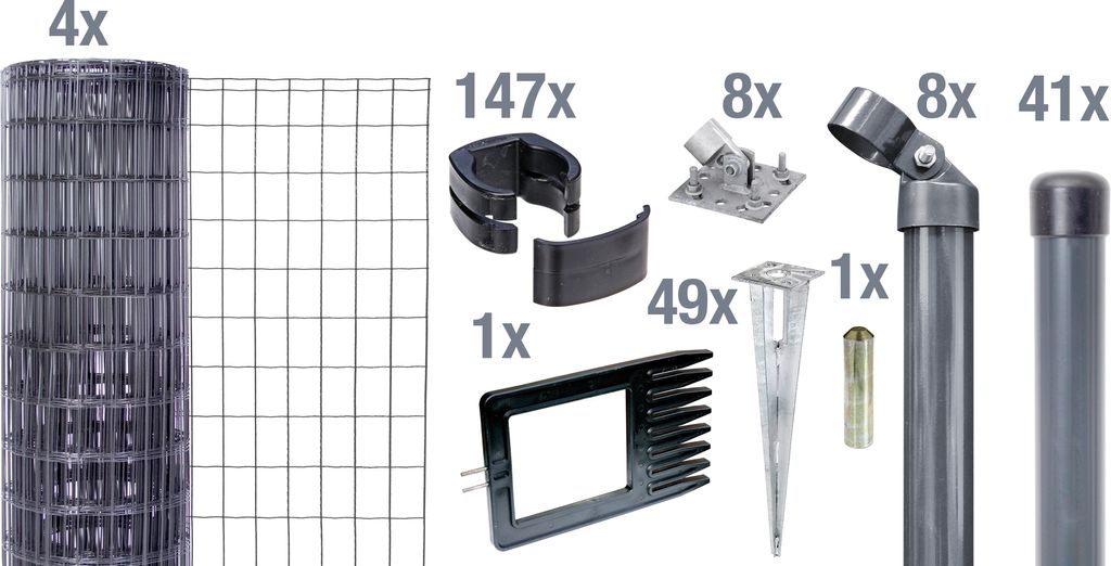 Alberts Fix-Clip Pro Gartenzaun, Höhe 102 cm, Länge 100 m, Zaun-Komplettset mit Bodenhülsen, anthrazit-metallic