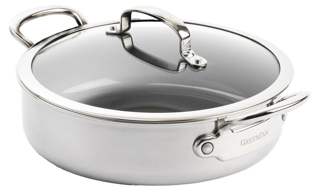 GreenPan Premiere, Rund, Gourmet-Pfanne, Silber, Edelstahl, 220 °C, Edelstahl