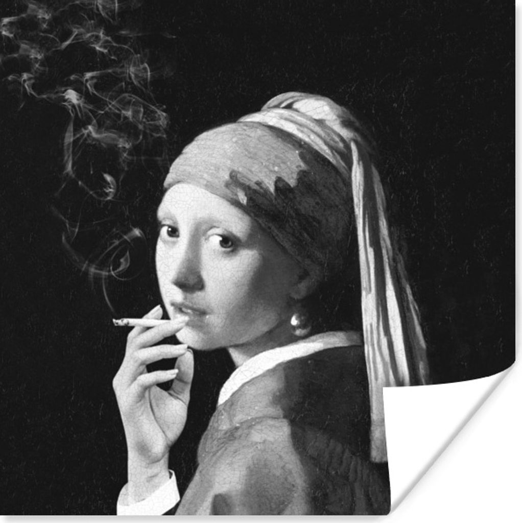 MuchoWow Poster Das Mädchen mit dem Perlenohrring - Johannes Vermeer - Schwarz und weiß 30x30 cm - Wandposter - Printing