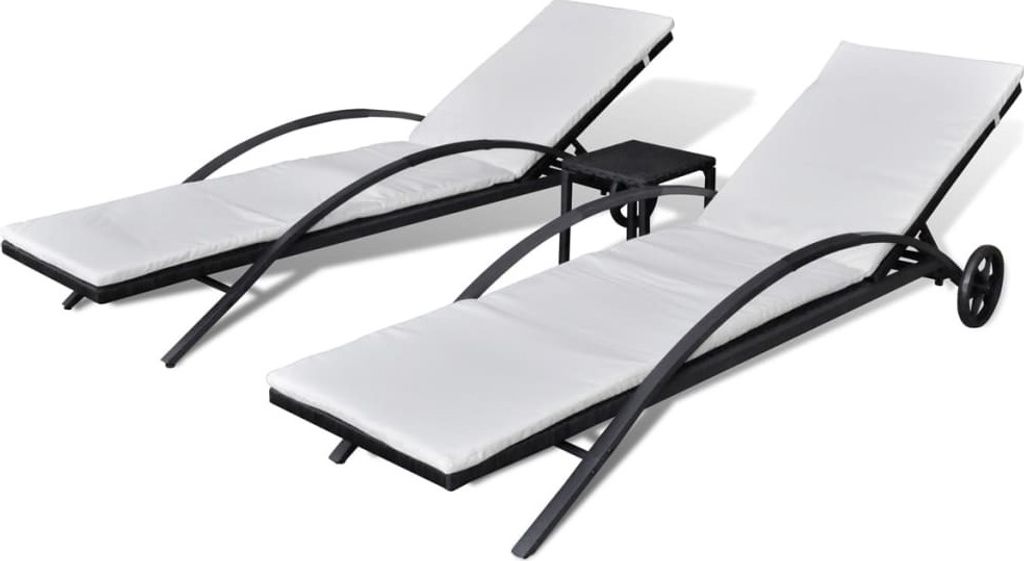 Sonnenliegen mit Tisch Poly Rattan Schwarz