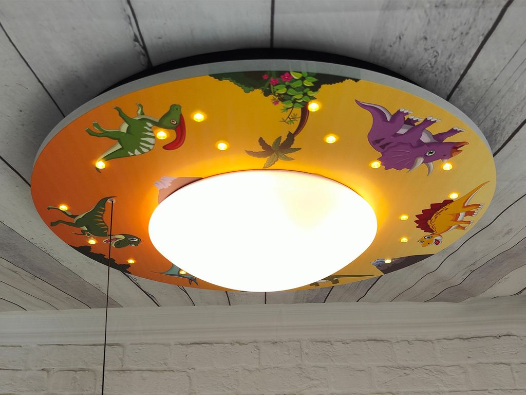 Coole Dinosaurier LED Deckenleuchte bunt für Kinderzimmer & Jungenzimmer Ø 54cm