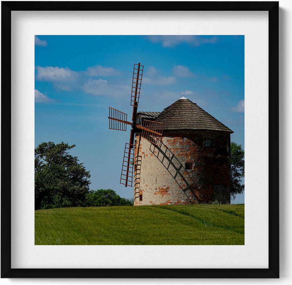 Windmühle in Mähren– Wandbild mit Rahmen – Gerahmtes Bild – Wanddekoration – 50x50 cm – Schwarz Rahmen