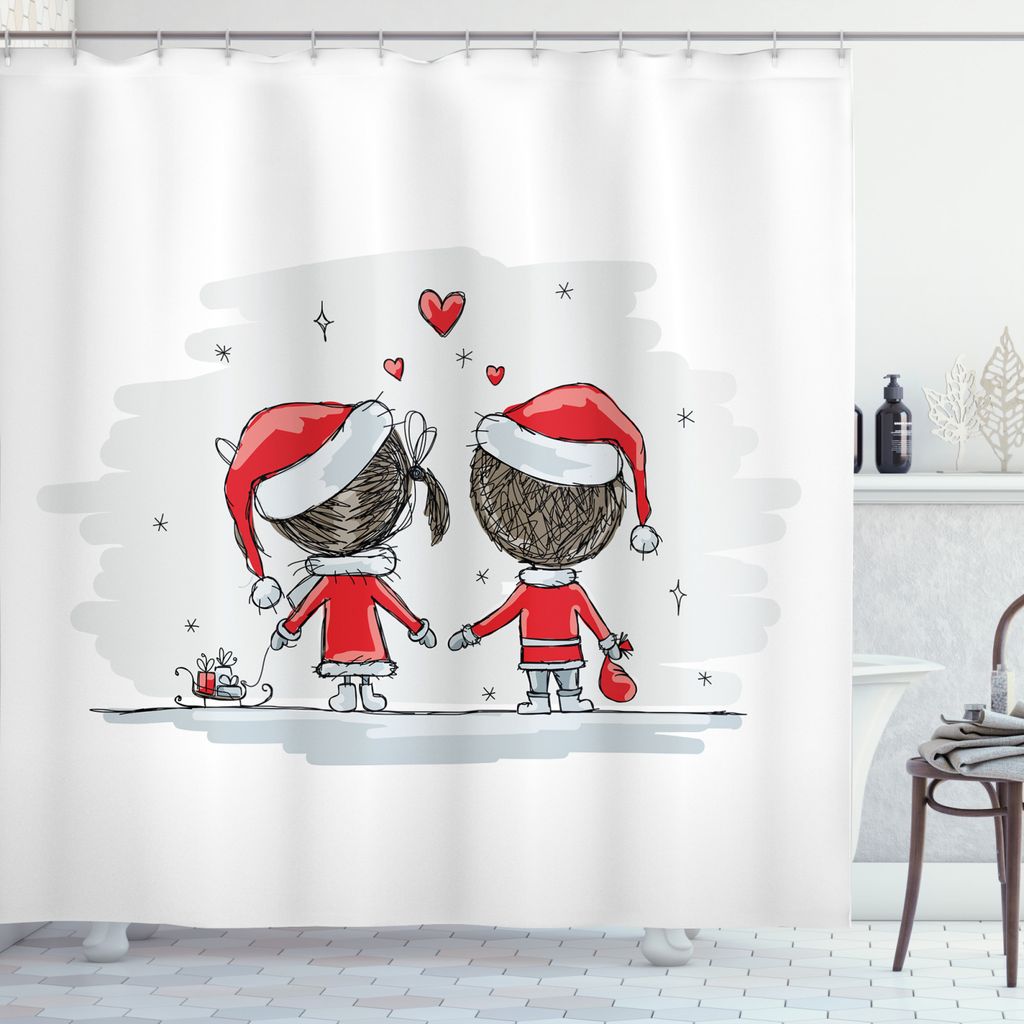 ABAKUHAUS Weihnachten Duschvorhang, Kinder Weihnachten Kleider, mit 12 Ringe Set Wasserdicht Stielvoll Modern Farbfest und Schimmel Resistent, 175 ...