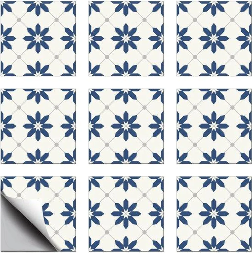 Stickers pour Crédence et Salle de Bain - 18 Mosaïques Bleues 15x15cm
