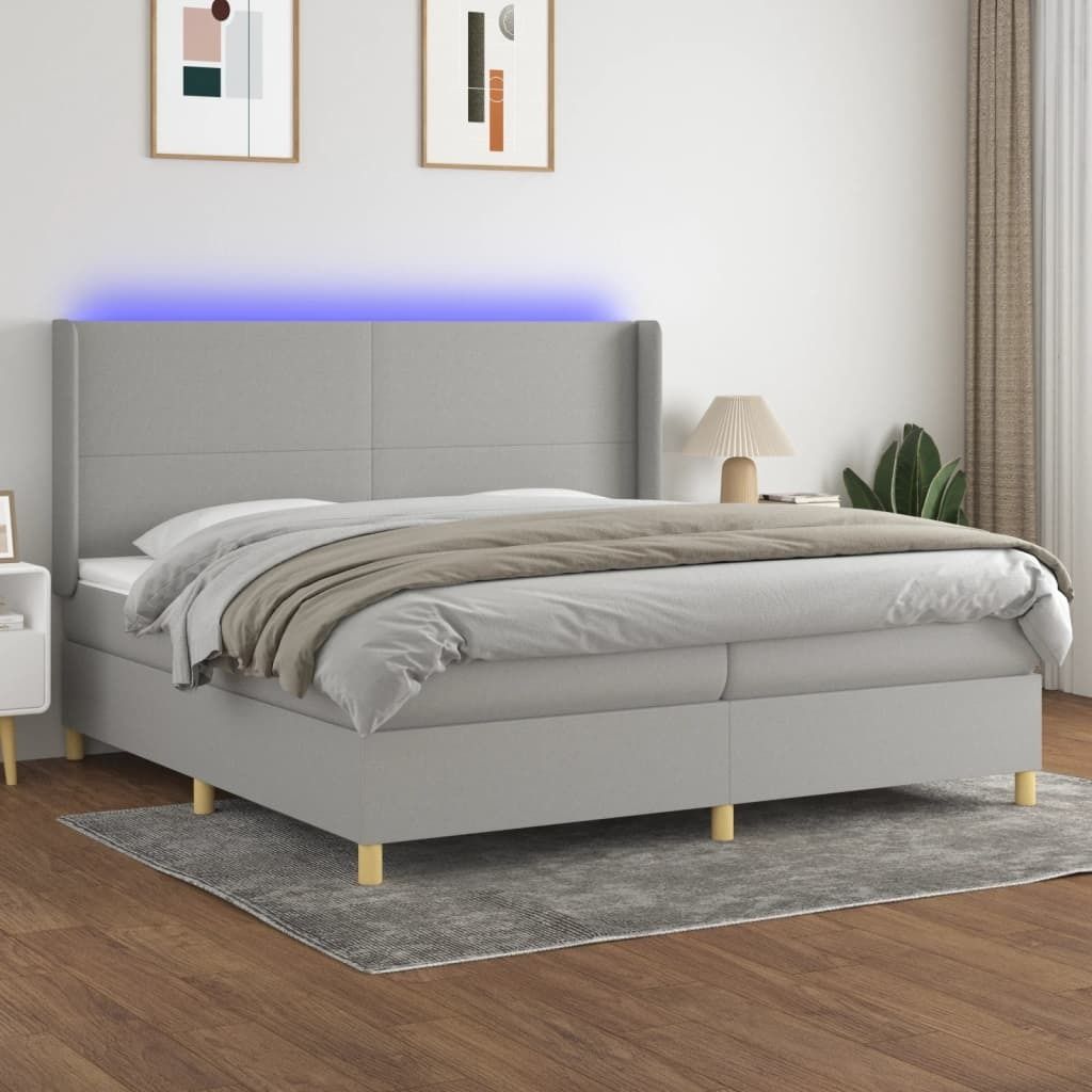 The Living Store Boxspringbett mit Matratze & LED Hellgrau 200x200 cm Stoff